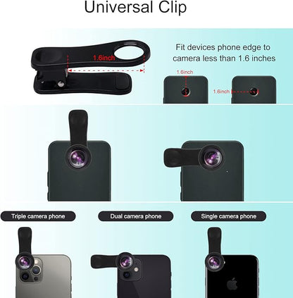 Cell Phone Camera Lens Kit,11 in 1 Super Wide Angle+ Macro+ Fisheye Lens +Telephoto+ CPL+3/6 Kaleidoscope+Starburst/Radial/Soft/Flow Filter Lens Compatible for iPhone X/8/7/6s/6 Plus, Samsung,Android