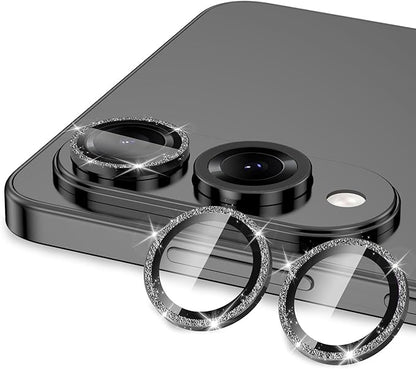 for Samsung Galaxy S25 Edge Camera Lens Protector, Individual Metal Ring Tempered Glass Lens Cover, [Strong Adsorption] Scratch Resistant Ultra-Thin HD Clear Lens Cover, 1 Set-Black Sparkly