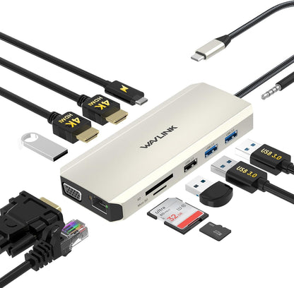 WAVLINK USB C Docking Station Dual Monitor for Dell/HP/Lenovo Laptop