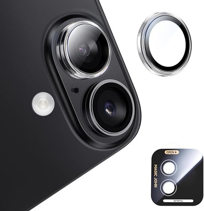 MAGIC JOHN for iPhone 16Plus/16 Camera Lens Protector [Alignment Kit&1:1 Invisible Perfect Fit] 9H Aerospace Tempered Glass Anti-Scratch Durable, Individual Cover Ring, Case Friendly, Set of 2, Clear