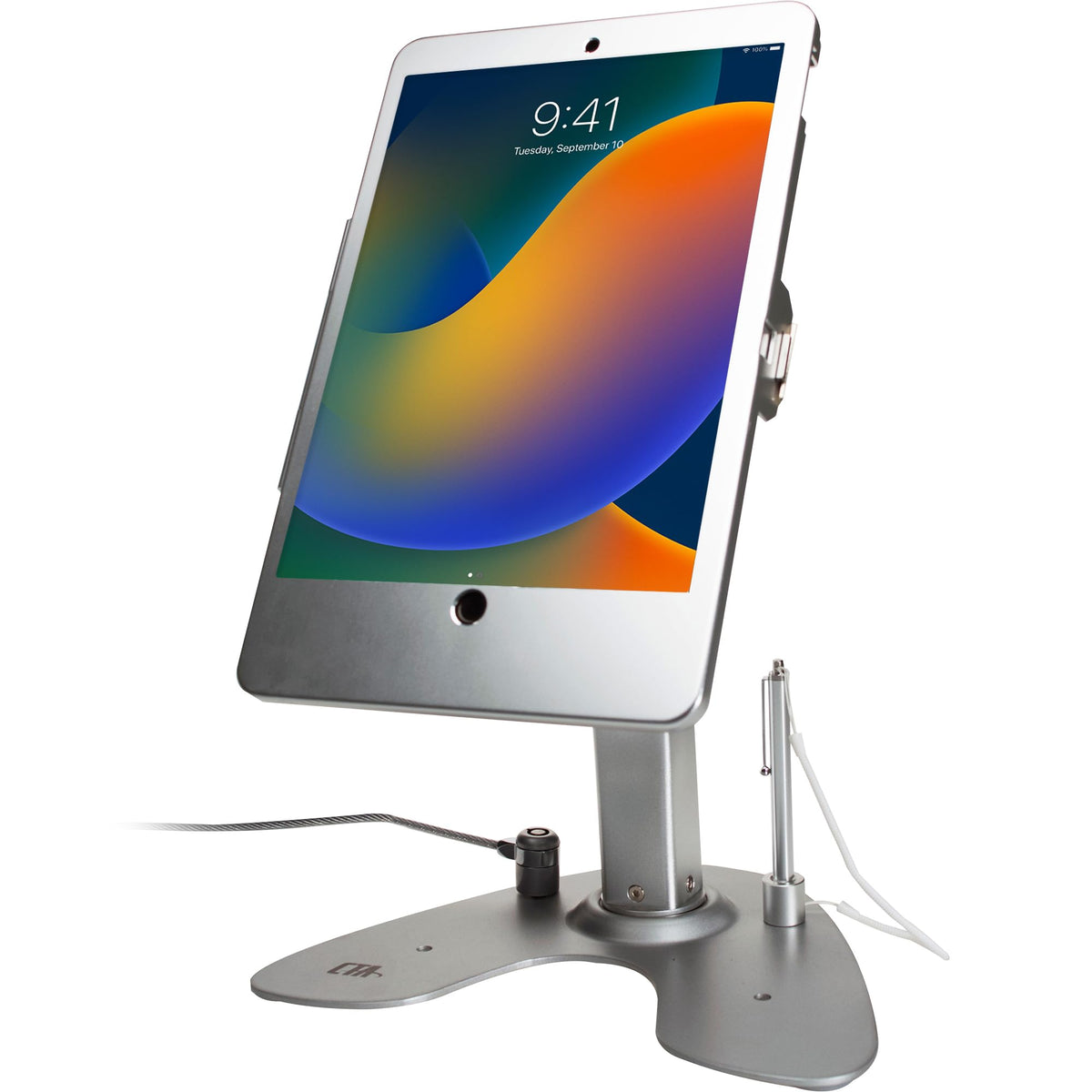 CTA Digital Desktop Anti-Theft Stand – Kiosk Stand with Stylus, Tether, and Aluminum Enclosure for iPad 11th Gen A16 11” - 10th Gen 10.9” - Air 4th & 5th Gen - 11” Pro & More - Black (PAD-DASB109)
