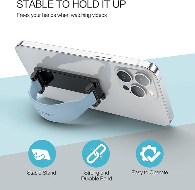 SURITCH Phone Grip Strap Finger Loop Holder for Back of Phone, 2-in-1 Soft Silicone Gripper Kickstand for iPhone Samsung and Most Cell Phone Cases, 3.94" Blue
