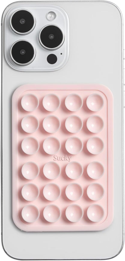 SUCKY Silicone Suction Phone Case Adhesive Octo Cup Buddy Mount - Anti-Slip Holder, Hands-Free Phone Accessory for iPhone and Android - Sticky Grip for Selfies, Videos - Chalk Pink