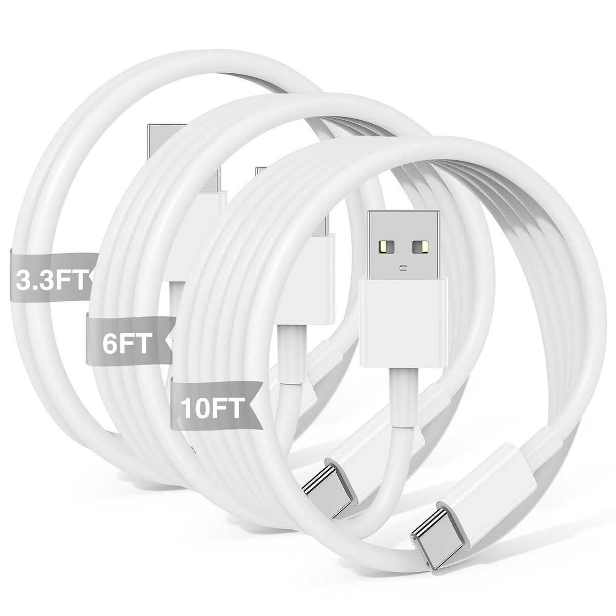 JERMASAL 3-Pack Blue [3.3FT+3.3FT+6FT] USB A to USB C Cable, Compatible with iPhone 15/16, iPad, Samsung, MacBook, PS5 and More, Fast Charging, Carplay Cable