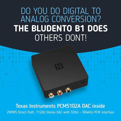 B1 Bluetooth Stereo Receiver,aptx LL, Hi-Fi V5.1 Audio Receiver, TI DAC for Analog Stereo RCA Output with Long Range, Digital Coaxial and Optical Output with NFC