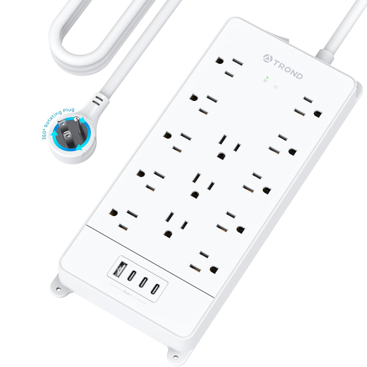 TROND Power Strip Surge Protector 10ft Cord, 4000J, 4 USB, ETL Listed,Black