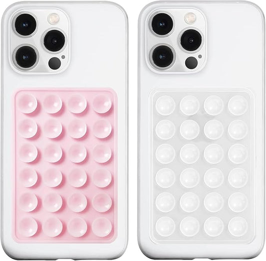 LvShuLiangPin Anteel 2 Pack Silicone Suction Phone Case Mount, Silicon Adhesive Phone Grip for Smartphones, Hands-Free Mirror Shower Phone Holder for Selfies, Tiktok Videos (LightPink&Translucent)