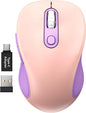 WisFox 2.4G Wireless Mouse for Laptop, Ergonomic Computer Mouse with USB Receiver and Type-C Adapter, 3 Adjustable Levels DPI, 6 Button Cordless Wireless Mice (Purple and Pink)