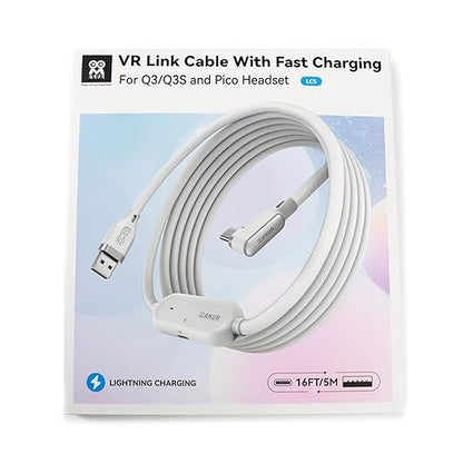 AMVR 16FT(5M) Charging Link Cable Accessories Compatible with Meta Quest 3/3S/Pico 4 - Data Line with Separate Fast Charging Port, High-Speed Max 5Mbps Transfer to PCVR/SteamVR, Play While Charger