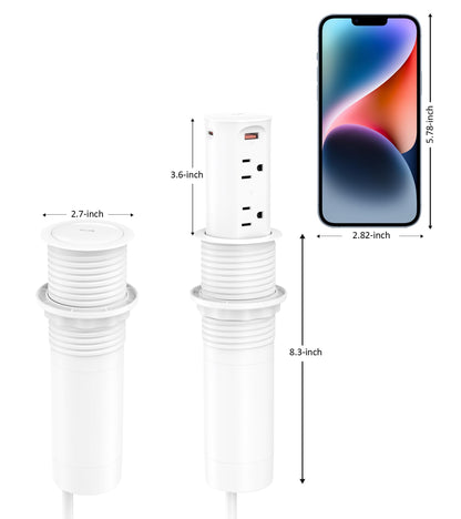 Jgstkcity Pop up Countertop Outlet,2.5in Hole Desk Grommet,White