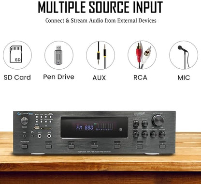Vaiyer Home Audio System Kit, 6-Channel 6000 Watts Bluetooth Amplifier with 6.5" 8 QTY of 200 W Each Frameless in-Wall in-Ceiling Speakers & 16 AWG 500 ft. Speaker Wire - Perfect for Home, Office, Bar