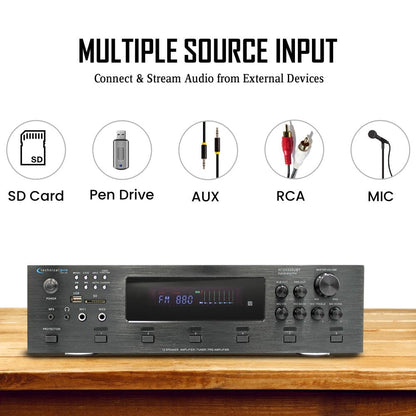 Vaiyer Home Audio System Kit, 6-Channel 6000 Watts Bluetooth Amplifier with 6.5" 12 Qty of 200 W Each in-Wall in-Ceiling Speakers & 16 AWG 500 ft. Speaker Wire - Perfect for Home, Office, Restaurants
