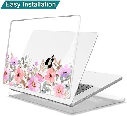 Teryeefi for 2024 2023 2021 MacBook Pro 14 inch Case M4/M3/M2/M1 (Model A3112 A3401 A3185 A2918 A2992 A2779 A2442), Plastic Hard Shell & Keyboard Cover & Type C Adapter - Pink Flower Garden-A