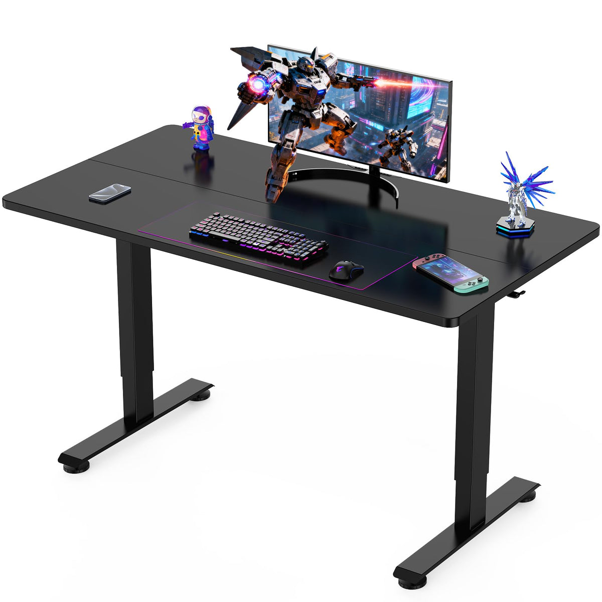 Veken 55 Inch Large Electric Standing Desk, Gaming Table, White