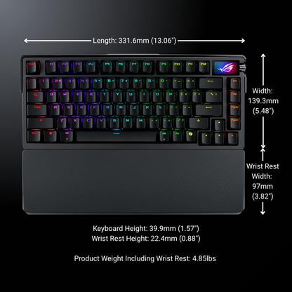ASUS ROG Azoth Extreme Wireless Mechanical Gaming Keyboard – 75% TKL, ROG NX Snow Linear Switches, PBT Keycaps, Aluminum Chassis, Carbon Fiber, Gasket Mount, Color OLED Screen, PC/Mac Support - Black