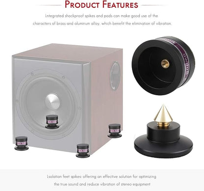 Tertullus 4 Pcs Aluminum Speaker Spike+Isolation Feet for Turntable Amplifier Subwoofer Black
