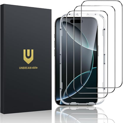 UNBREAKcable 3-Pack Screen Protector for iPhone 16 Pro Max [Military Grade Shatterproof] Tempered Glass Screen for Apple 16 Pro Max [9H Hardness][Full Coverage][Bubble Free][Easy Installation]
