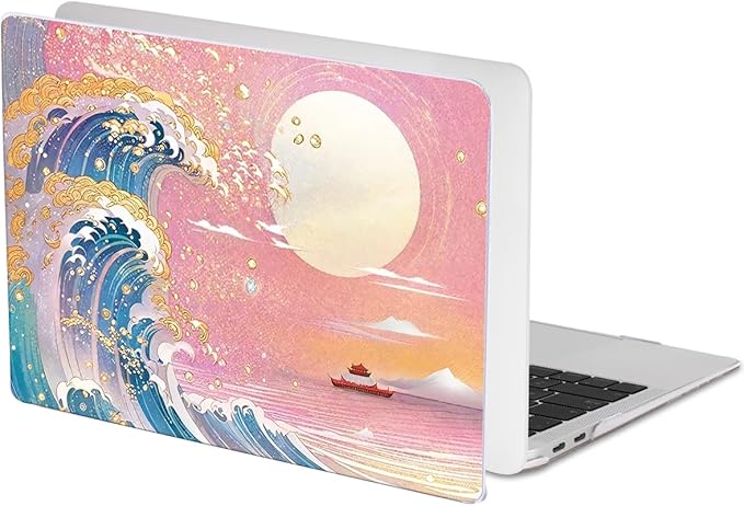 Compatible with 2018 2019 2020 2021 MacBook Air 13 inch Case M1 A2337 A2179 A1932, Clear Printed Pattern Hard Shell Case & Keyboard Cover for Mac Air 13 M1 Touch ID, Sunset Glow Waves