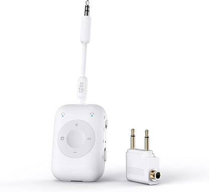 MEE audio Connect Air Pro Bluetooth Wireless Audio Transmitter & Receiver for AirPods or Bluetooth Headphones, 2-in-1 Adapter with Detachable Cable 3.5mm Aux Audio Jack for Airplanes, Auto, Gym, White