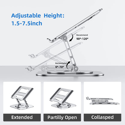 MCHOSE Laptop Stand with 360° Rotating Base, Foldable Adjustable Computer Holder, Ergonomic Design Compatible with MacBook Air Pro, Dell XPS, HP, Lenovo More 10-17" (A-Silver)