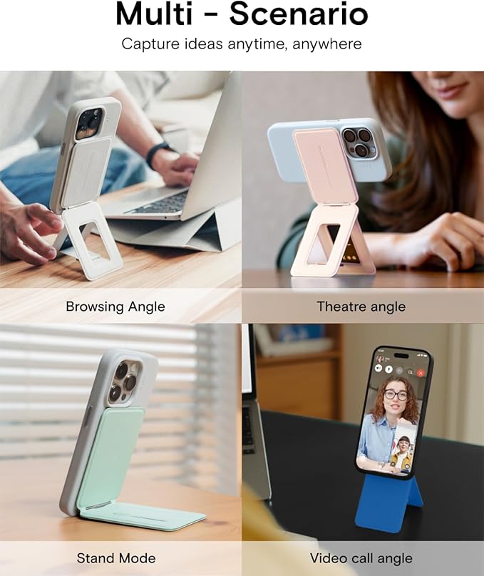 MOFT Phone Stand, Magnetic Phone Tripod Stand Stain-Resistant MOVAS Leather & Angle Adjustment & Strong Magnets Tripod for iPhone 15/14/13/12 (Included Metal Ring)-Sunset