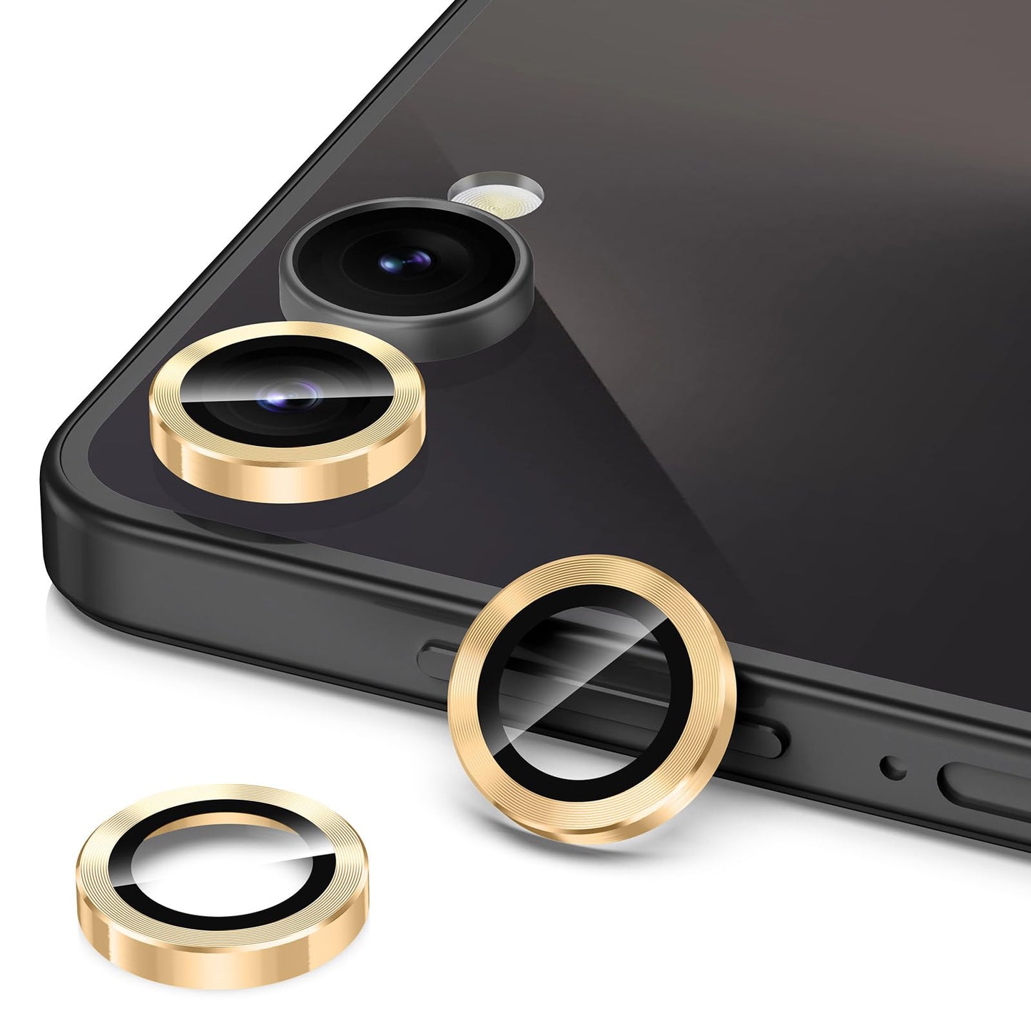 Avocase for Samsung Galaxy Z Flip 7 Camera Lens Protector, Individual Metal Ring Tempered Glass Lens Cover, [Strong Adsorption] Scratch Resistant Ultra-Thin HD Clear Lens Cover, 1 Set-Gold