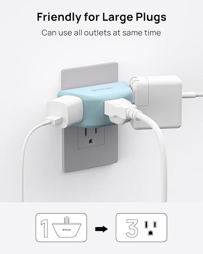 TROND Outlet Extender, 3 Way Angled Plug Splitter, 3-Prong Grounded Wall Outlet Adapter, Cruise Essentials, Compact and Practical Plug Expander for Home Decoration Travel Essentials, Mint Green