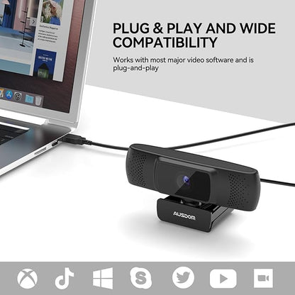 AUSDOM 4K Webcam, Autofocus Webcam with Microphone, Privacy Cover, Plug and Play USB Computer Web Camera for Pro Streaming/Online Teaching/Video Calling/Zoom/Skype (Black-4K)