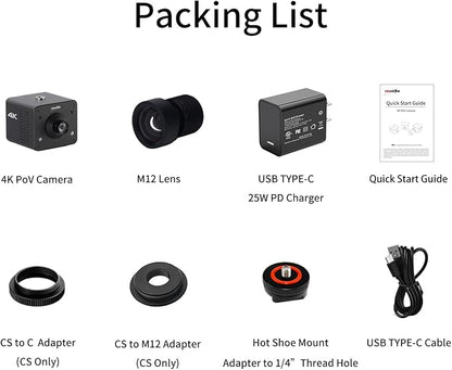 4K POV Camera Webcam PoE, ZowieCAM, Simultaneously HDMI & SDI Output, RTSP/RTMP(s)/SRT, Standalone Live Streaming to YouTube/Twitch for Webcast, Meeting, Teaching & Gaming (M12)