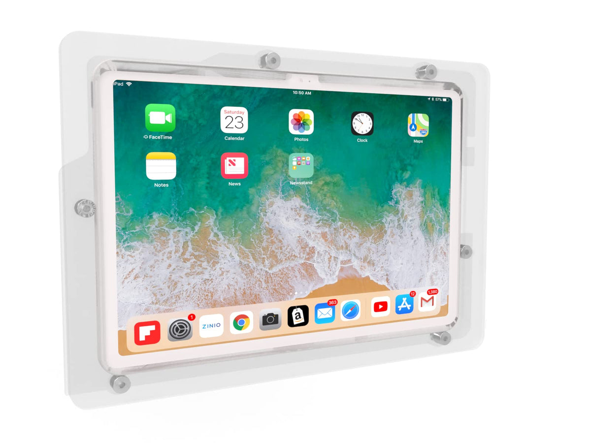 TABcare Anti-Theft Acrylic VESA Enclosure for Apple iPad mini 4/5 8" with Free Wall Mount Kit & 90-Degree Angle Charge Cable (iPad mini 4/5 8", White)