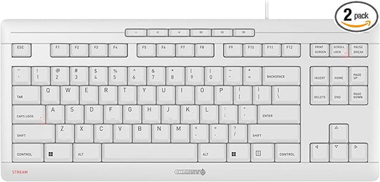 Cherry Stream Keyboard TKL, Wired Keyboard Without Number Pad, Whisper Quiet Keys, Unique Typing Feel, Slim Design, SX Scissor Switches, QWERTY, White-Gray