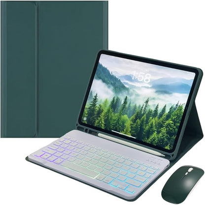 for iPad mini 5th Generation/iPad mini 4 Keyboard Case with Mouse and Rainbow Backlit Detachable Bluetooth Keyboard Cover,Dark Green+White