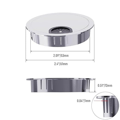 2 Pack Desk Grommet 2-1/8 Inch 53mm, Zinc Alloy Computer Desk Wire Hole Cover, Office Desktop Cord Cable Hole Metal Ring, Silver Tone