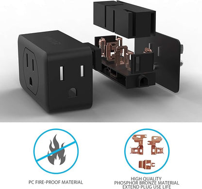 VINTAR 3 Pack Multi Plug Outlet Extender, Adapter, Splitter, Black, Type A, 125V, 15A, ETL Certified