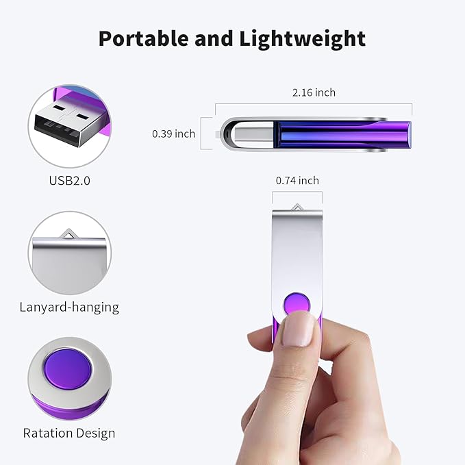 ABLAZE 8GB Flash Drive 2 Pack, USB 2.0 Thumb Drives with Lanyards Swivel USB Memory Stick 8GB（Green and Purple