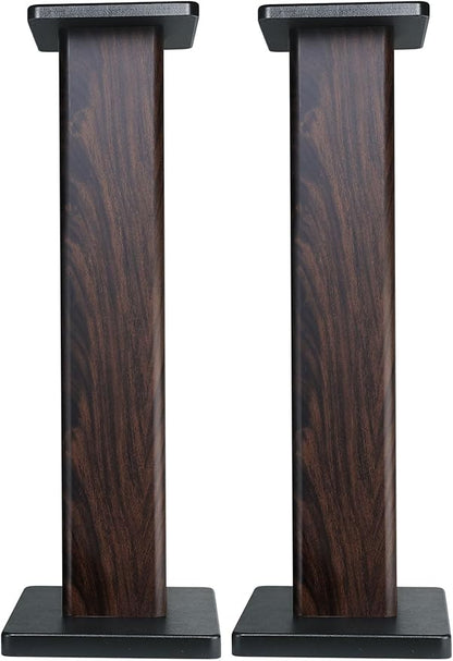 Rockville Pair RHT28D 28" Bookshelf Speaker Stands, Dark Wood Grain, 60 lbs Capacity, Sand-Fillable Design, Dual Platform Sizes, Anti-Slip Pads, for Home Theater and Studio Monitors