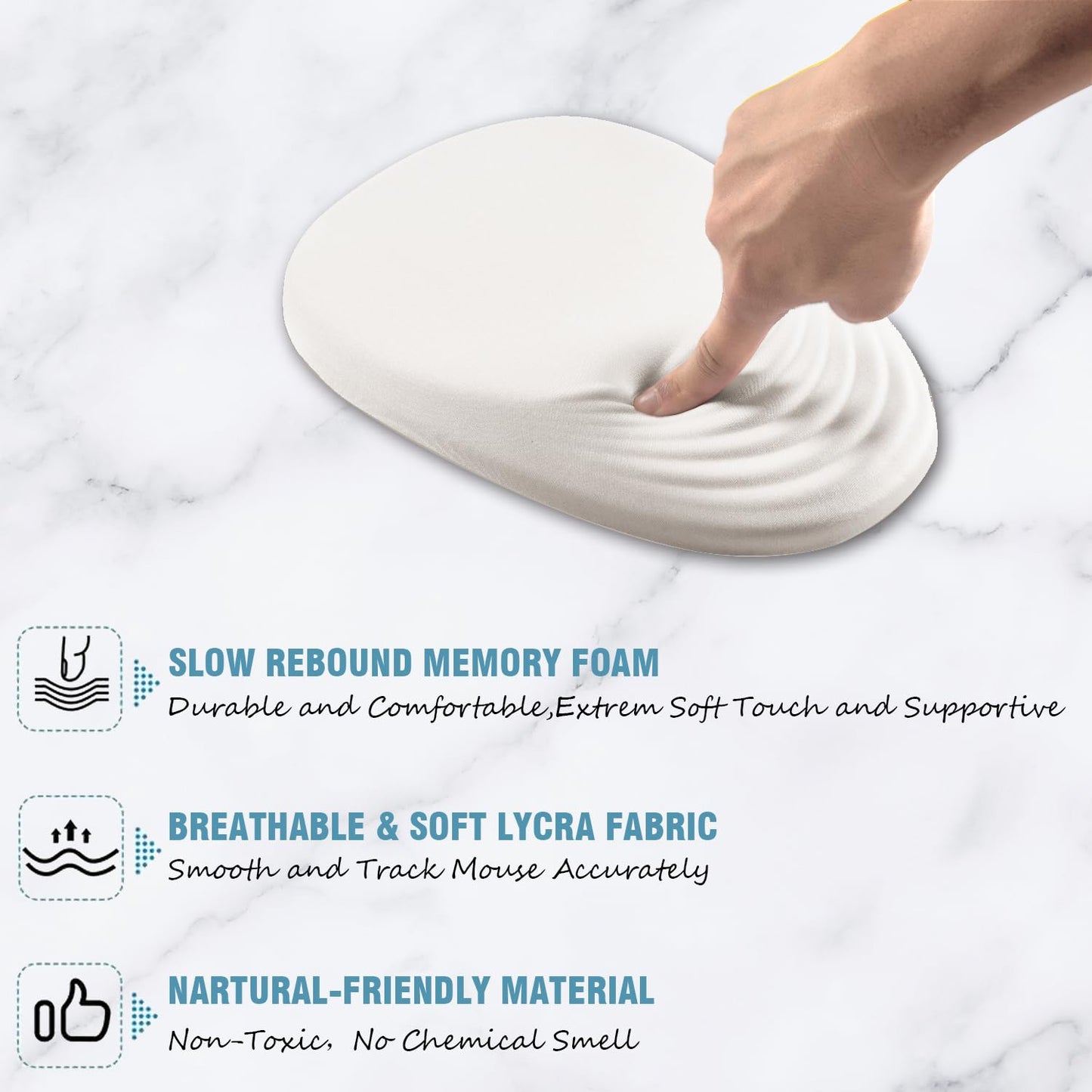 Armanza Ergonomic Mouse Pad Wrist Support, White Mouse Pad with Wrist Rest, Entire Memory Foam & Non-Slip PU Base MousePads with Massage Design for Pain Relief, Desk, Office, 12" x 8" x 1.2" Inch