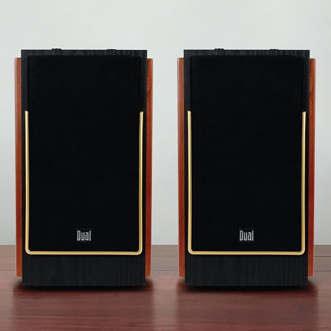 Dual Electronics LUHSL20B Cherrywood and Black 2-Way Bookshelf Speakers with Bluetooth | Home Stereo, PC | Loud & Deep Rich Bass | Wireless Remote Control | Smart Speaker Dock | Sold in Pairs