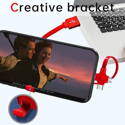 6 Pcs 3 in 1 Retractable Multi Chargers Cable(3.28FT) with USB C/Micro USB/IP and Phone Stand, Festivals and Birthday Gift for Your Family and Friends, Compatible with iPhone/Android/Tablet