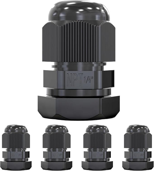 MGI SpeedWare 1/4" NPT Strain Relief Nylon Cord Grip Cable Glands, Black Plastic Grommet 100-Pack