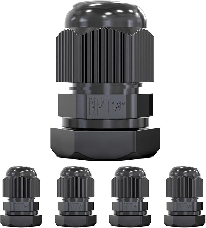 MGI SpeedWare 1/4" NPT Strain Relief Nylon Cord Grip Cable Glands, Black Plastic Grommet 20-Pack