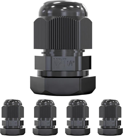 MGI SpeedWare 1/4" NPT Strain Relief Nylon Cord Grip Cable Glands, Black Plastic Grommet 20-Pack