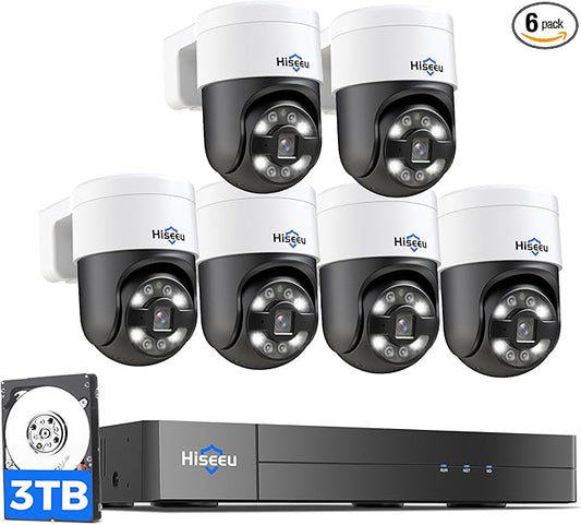 【Human Track】Hiseeu 4K PoE PTZ Security Camera System, 6pcs 5MP PTZ Cameras