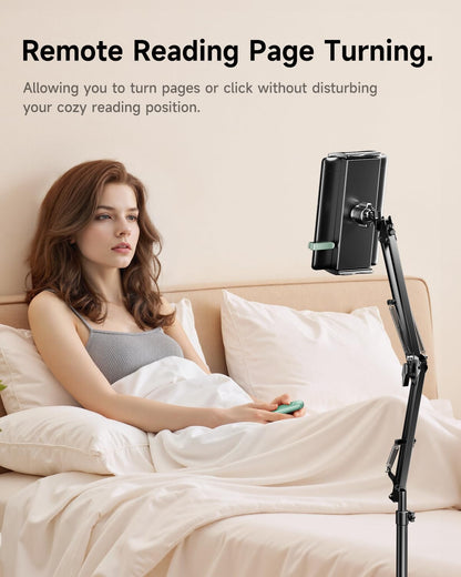UNIBITRI Floor Stand for Kindle with Remote Page Turner, Holder Stand for Reading in Bed with Clicker – for Kindle Paperwhite, Oasis,Tablet, iPhone and More 4.7-11 inch,Green Remote