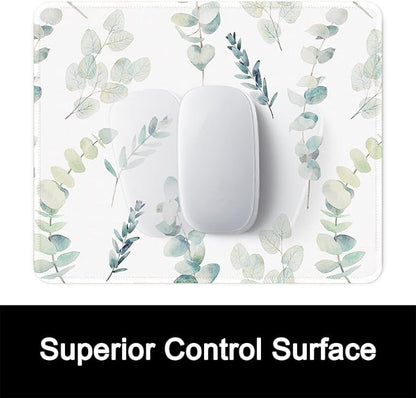 ITNRSIIET Mouse Pad with Stitched Edge Premium Textured Smooth Precise Operation Waterproof Washable Non-Slip Rubber Base Desktop Protection Mat, 10.2×8.3×0.12 inches, Eucalyptus Branches