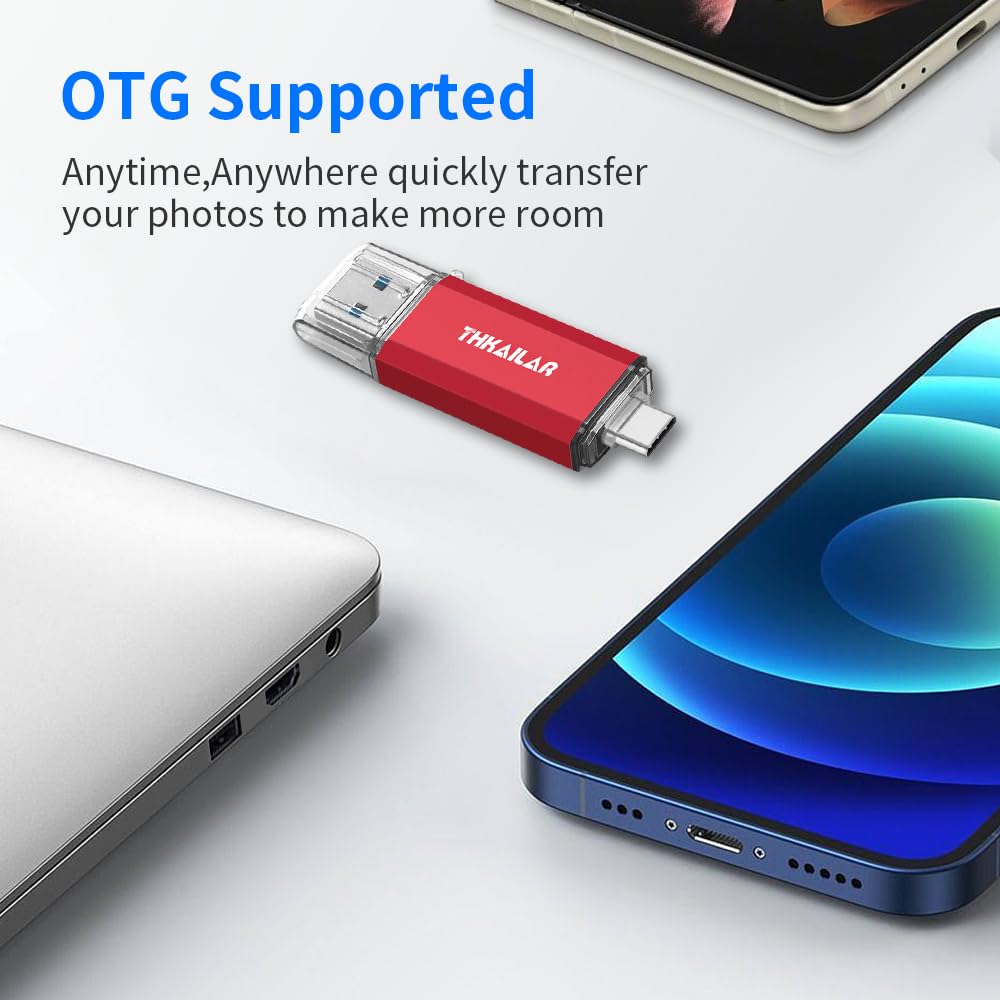 Thkailar USB C Flash Drive 256GB for Android Phone,Mac Pro,PC