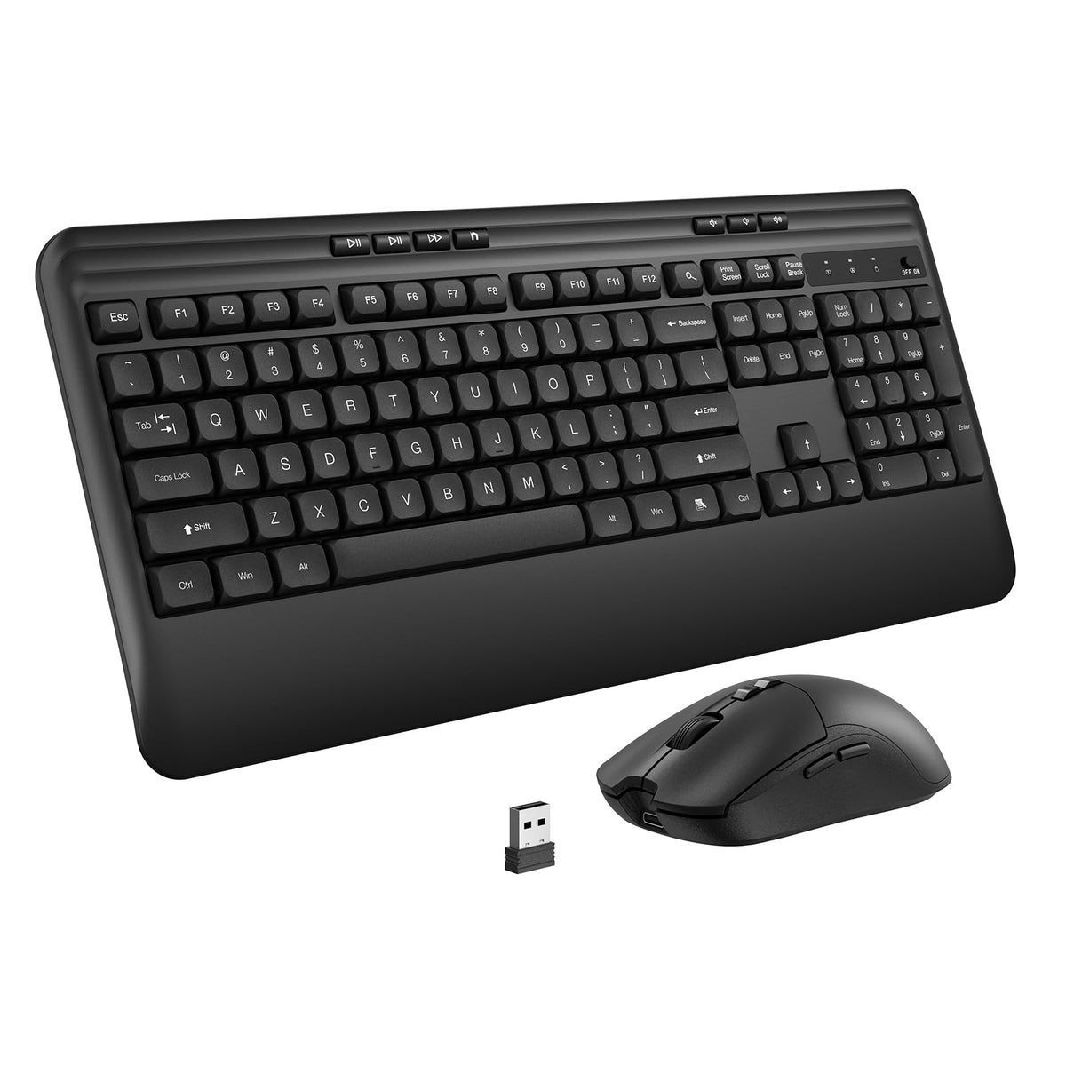 KOPJIPPOM Wireless Keyboard and Mouse Set with Quiet Keys, 2.4G Full Size Ergonomic Keyboard with Wrist Rest, Protective Covers, Soft Touch Silent Design for Windows, Computer, PC and Laptop