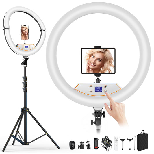 22" Ring Light with Stand: Touch Screen LED Display & 75" Tall Tripod,