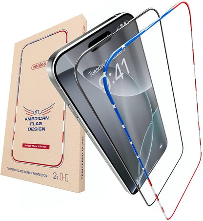 Screen Protector for iPhone 16 Pro Max – (2-Pack) USA Flag & Black Frame Design - Tempered Glass Screen Protector for 16 Pro Max 9H Full Coverage - Oleophobic Coating Easy Installation