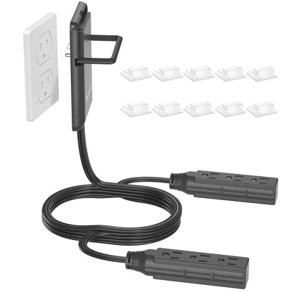 6ft Flat Plug Dual Extension Cord with 6 Outlets, Outlet Cover Extension Cord Flat Wall Plug, Pull Tab Design Outlet Extender, Flat Power Strip Outlet Concealer, Child & Pet Safe, 1875W, Black